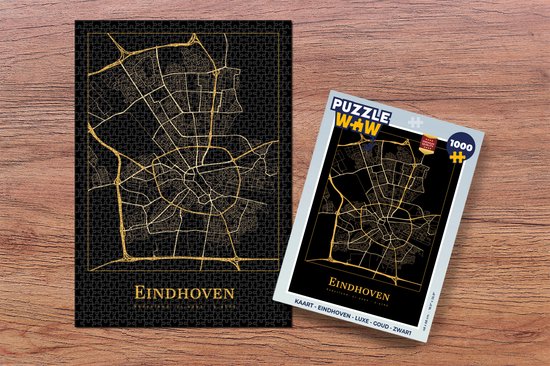 Puzzle Card - Eindhoven - Luxe - Or - Zwart - Jigsaw Puzzle - Puzzle 1000 pièces adultes