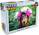 Puzzel Hond - Teckel - Bloemen - Legpuzzel - Puzzel 500 stukjes