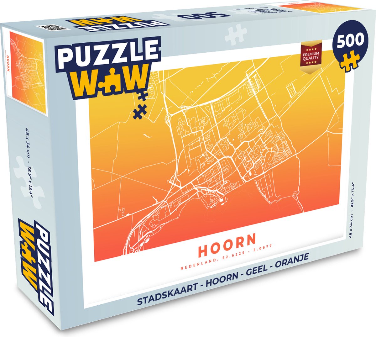 Puzzel Stadskaart - Hoorn - Geel - Oranje - Legpuzzel - Puzzel 500 stukjes - Plattegrond