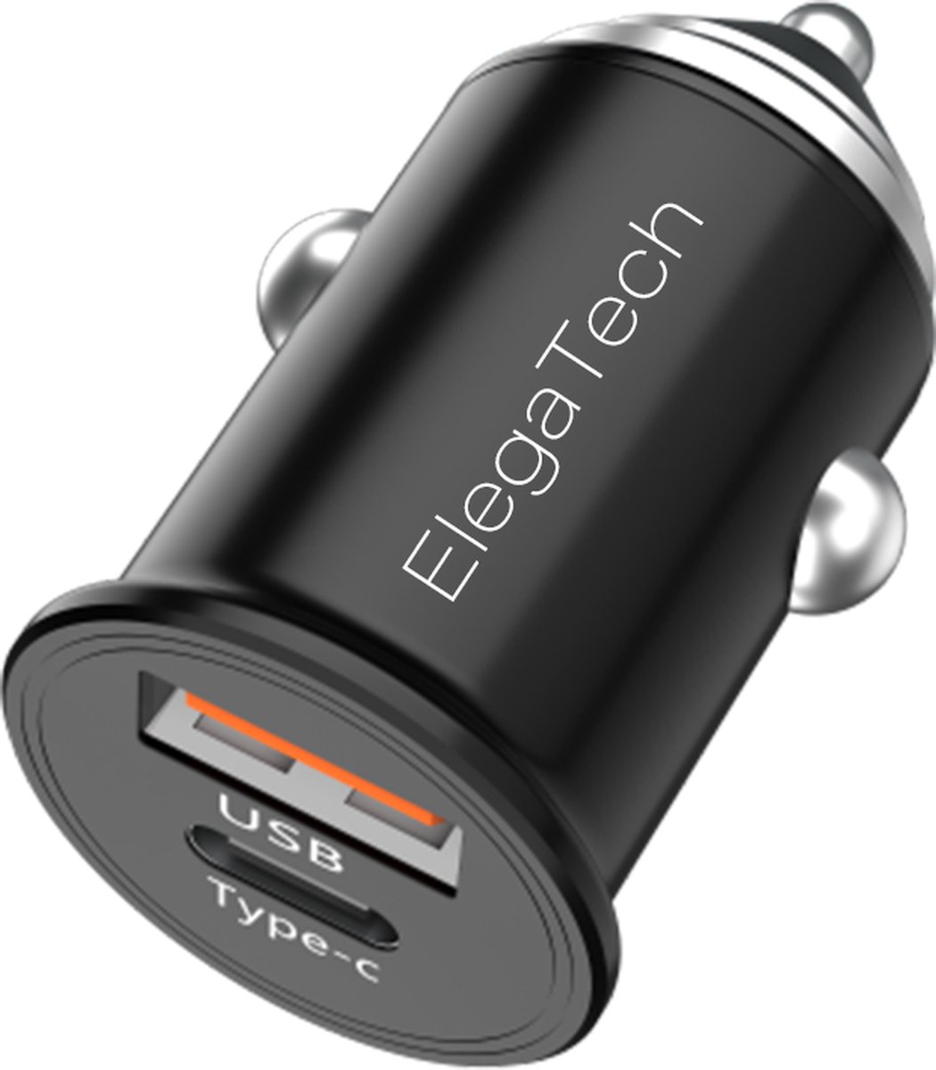 ElegaTech 45W Autolader 2in1 Universele USB 3.0 & USB C Snellader - 2 poorten voor sigarettenaansteker poort