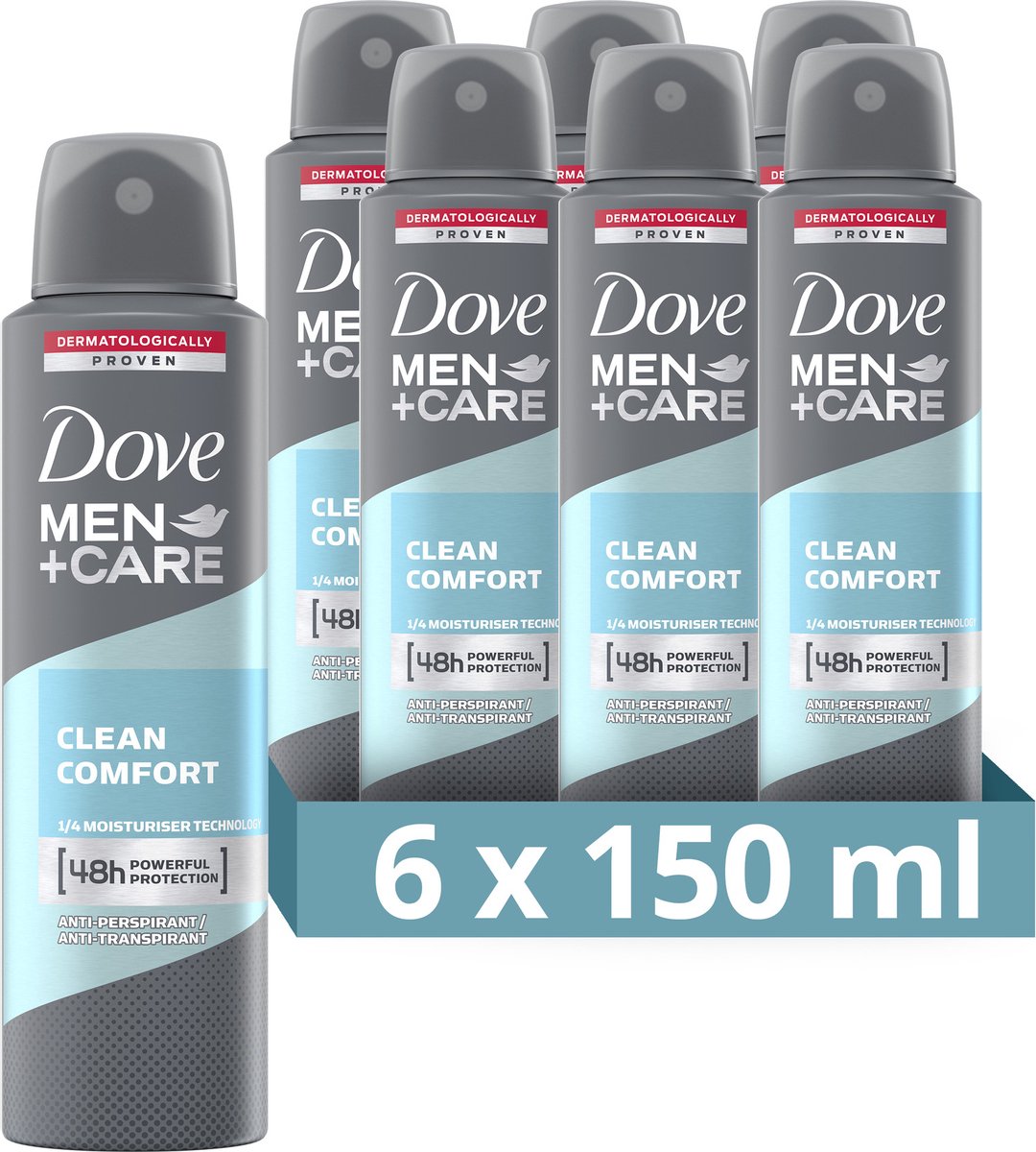 Dove Men+Care Clean Comfort Anti transpirant Deodorant Spray - 6 x 150 ml  -... | bol.com