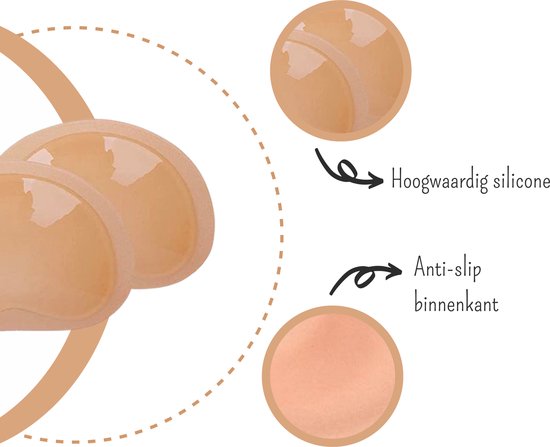 Hoge kwaliteit siliconen met anti-slip binnenkant. Twee beige tepelbedekkers.