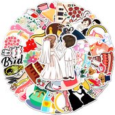 50 stickers voor Bruiloft - Decoratie voor trouwerij of trouwalbum - Wedding Scrapbooking Liefde/ Bruidstaart / Hartjes /Bruidspaar / Huwelijk