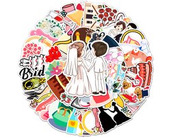 50 stickers voor Bruiloft - Decoratie voor trouwerij of trouwalbum - Wedding Scrapbooking Liefde/ Bruidstaart / Hartjes /Bruidspaar / Huwelijk