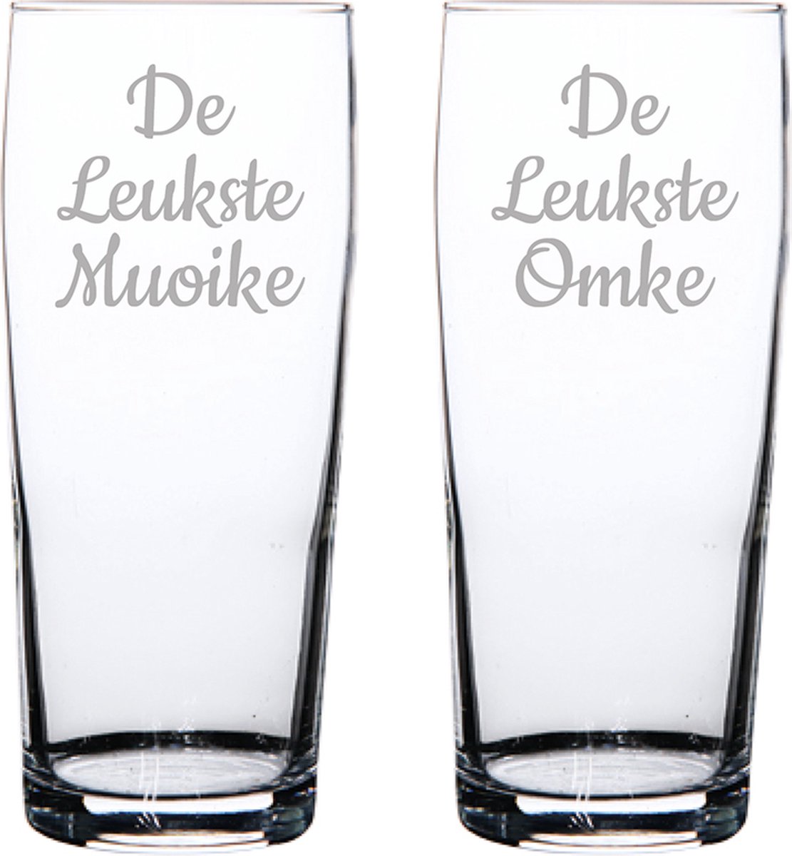 Gegraveerde bierfluitje 19cl De Leukste Muoike-De Leukste Omke