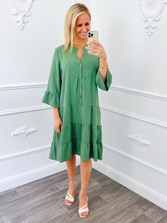 Hilde dress - nieuw effen model jurk- groen