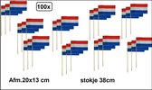 100x Drapeaux sur un bâton rouge / blanc / bleu - Fête à thème de la Coupe du Monde du Championnat d'Europe des Holland -Bas Fête du Roi des Pays-Bas