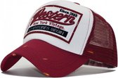 Trucker Cap New York Western – eCarla – Rood/Wit - Pet met scheureffect