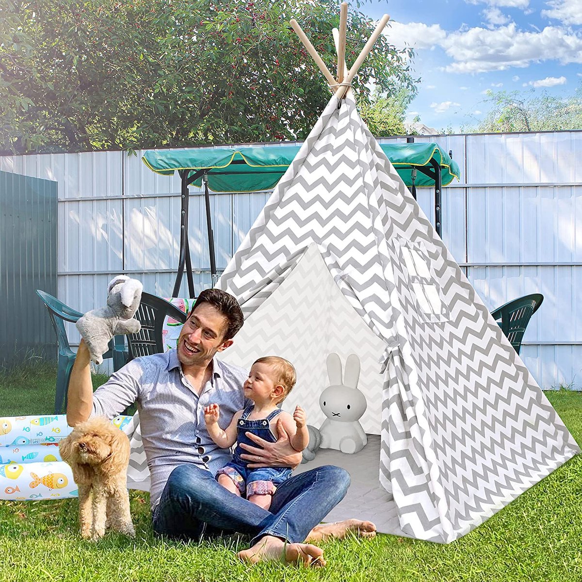 Benebomo Teepee Tent for Children, Foldable Children's Tent, Play Tent, Teepee Children's Tent, India Wigwam Tent, Garden, Indoor and Outdoor, Gift Playhouse for Children (Stripes