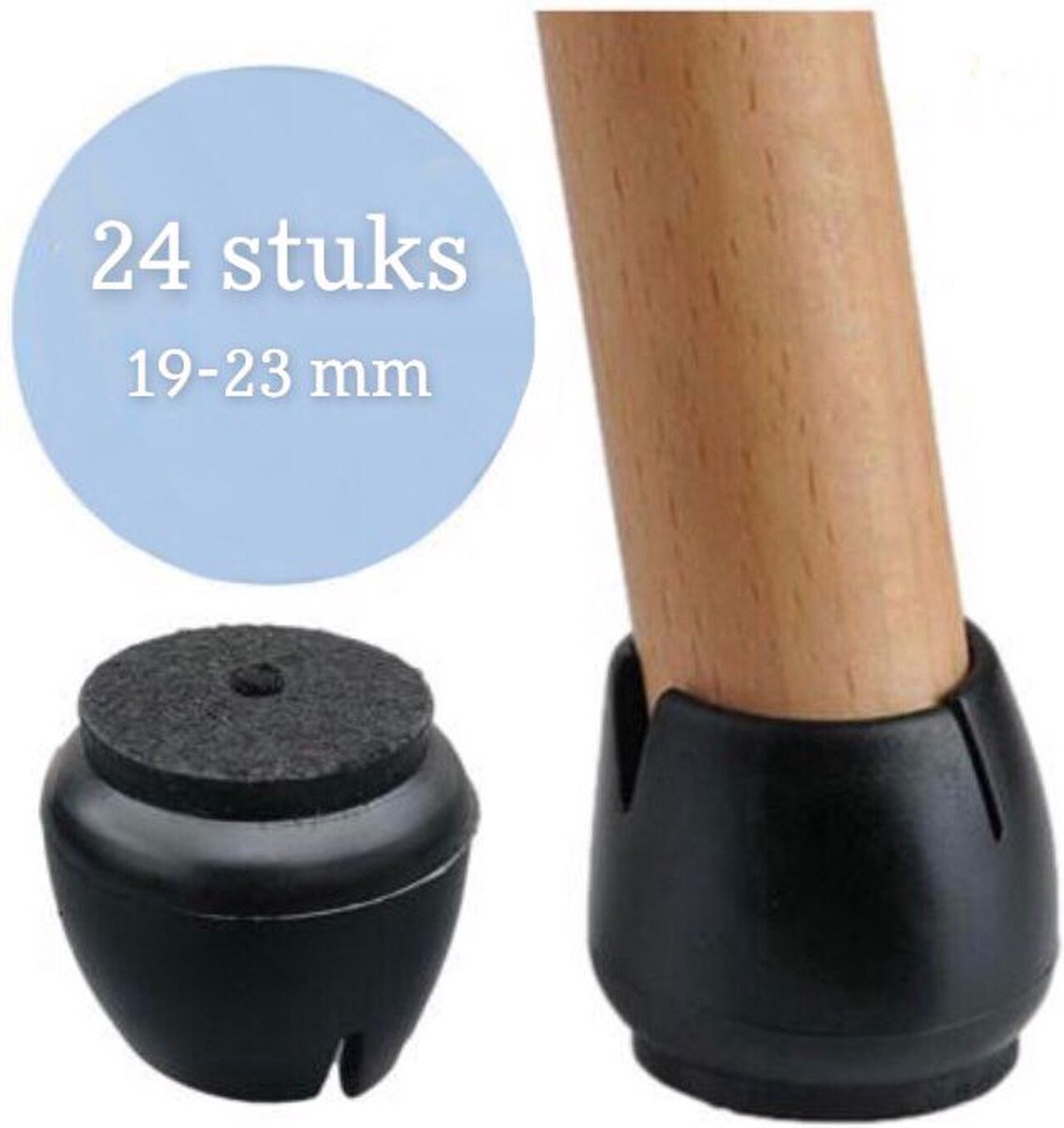 Igoods 24x Stoelpoot beschermers - Doppen - Zwart - Viltjes - Stoelpootdoppen