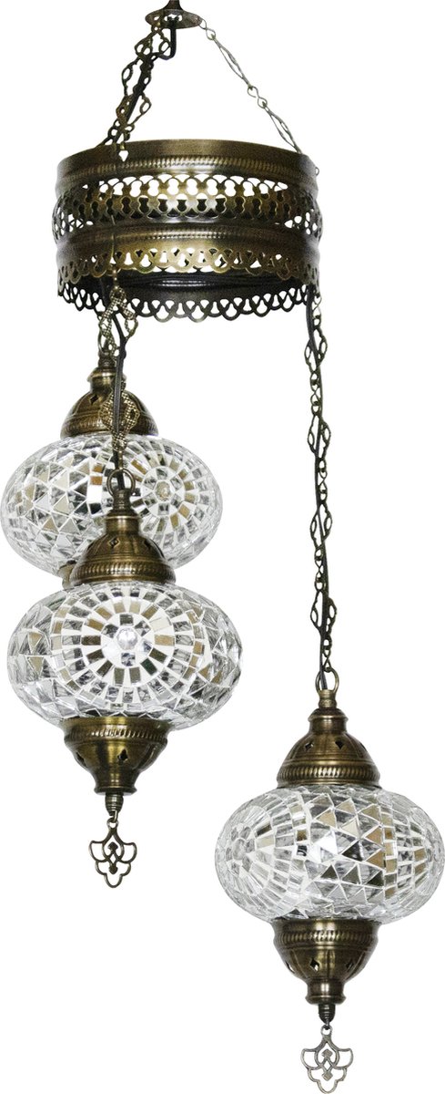 Oosterse mozaiek hanglamp - Doorzichtig - Hoogte 70cm - Breedte 20cm - Diameter bol(len) 18cm