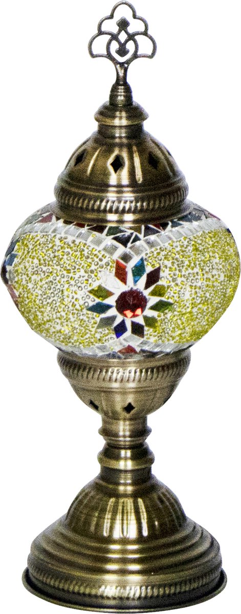 Oosterse mozaiek tafellamp - Geel/Mixcolour - Hoogte 30cm - Diameter bol(len) 13,5cm