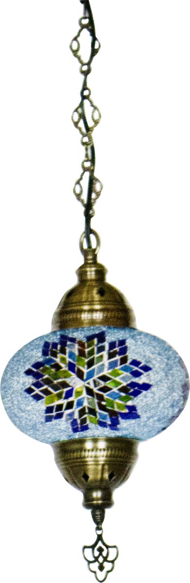 Oosterse mozaiek hanglamp - Lichtblauw - Hoogte 41cm - Diameter bol(len) 18cm