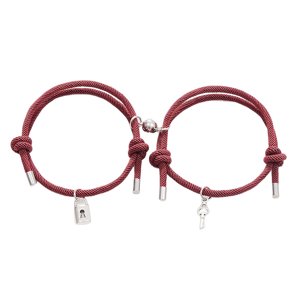 Koppel Slotje Vriendschapsarmbanden Bordeaux | Liefde Armband | Magnetisch | 14 tot 28 cm | Sparkolia | Valentijn cadeau