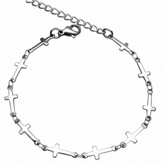 Armbandje-RVS- kruis-19-23 cm-Zilverkleur-Charme de Bijoux