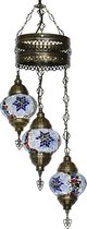 Oosterse mozaiek hanglamp - Blauw - Hoogte 70cm - Breedte 20cm - Diameter bol(len) 13,5cm