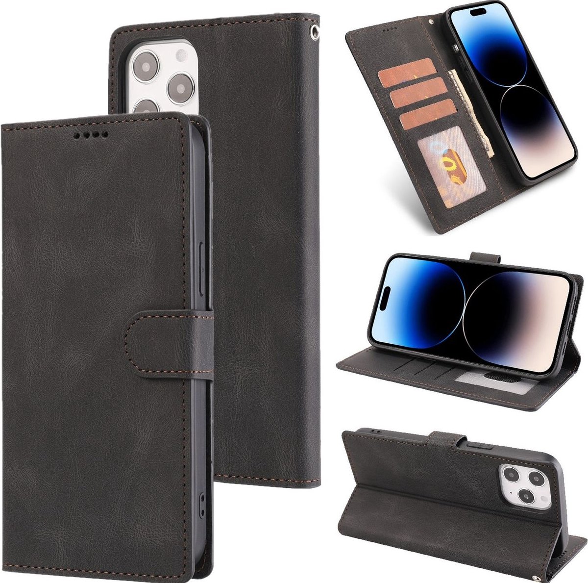 Mobigear Telefoonhoesje geschikt voor Apple iPhone 14 Pro Max Hoesje | Mobigear Wallet Bookcase Portemonnee | Pasjeshouder voor 3 Pasjes | Telefoonhoesje voor Pinpas / OV Kaart / Rijbewijs - Zwart