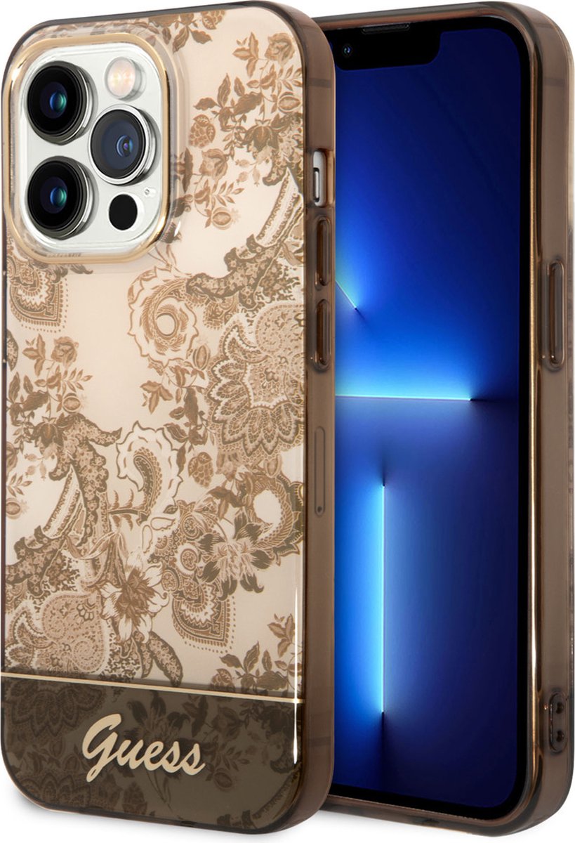 Guess Toile de Jouy Back Case - Geschikt voor Apple iPhone 14 Pro Max (6.7") - Bruin