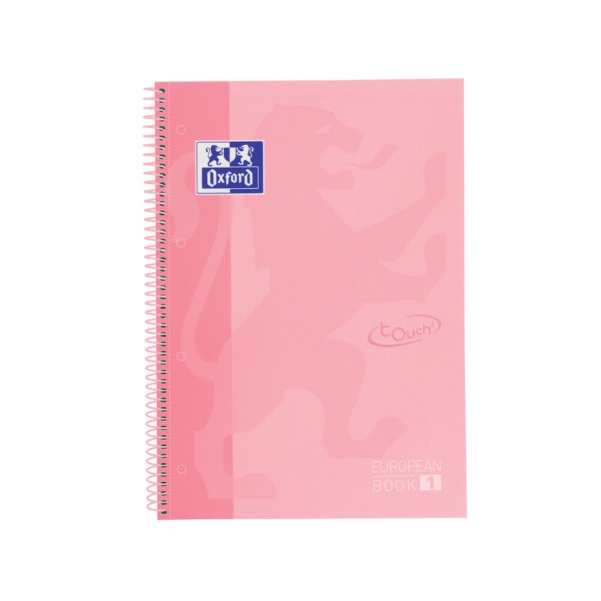 Oxford School Europeanbook - notitieboek - gekleurde rand - A4+ - ruit 5mm - 80 vel - 4 gaats - hardcover - pastel roze