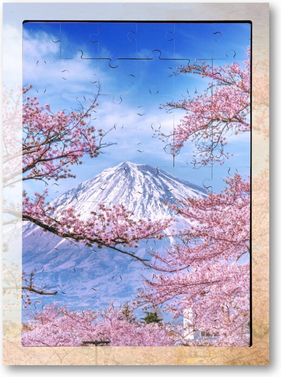 Montagne Fuji et fleurs de cerisier au printemps, Japon - Puzzle en bois 54  pièces -... | bol
