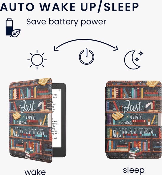kwmobile e-reader hoesje geschikt voor Kobo Aura Edition 2 hoes - E reader flip case met magnetische sluiting - Ereader cover - bibliotheek design in meerkleurig van Merkloos — afbeelding 5