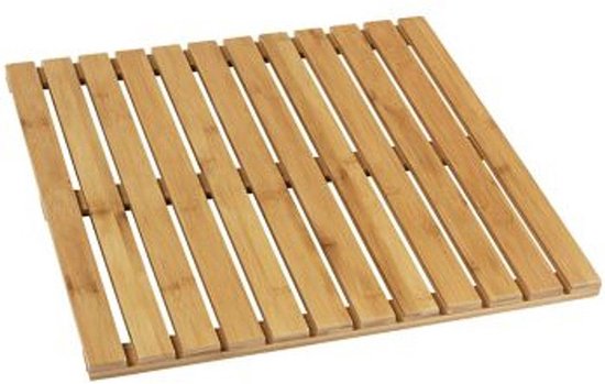 50x50cm bamboe douchemat met een houten lattenstructuur.