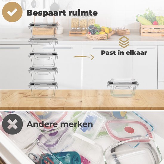 Boîtes de conservation - Conteneurs de Prep de repas - Boîte à lunch - Conteneurs pour congélateur - Conteneur alimentaire - 5 Pièces - 1050ML - Sans BPA - Stosh