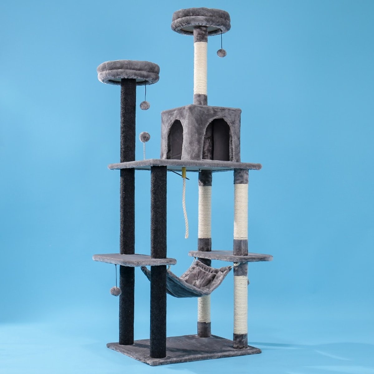 Luxe Katten krabpaal - Krabpaal voor katten - Grijs - 60x30x145 cm - Katten hangmat - Grijs