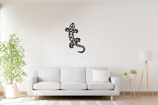 Geometrische Gekko - Big - Wanddecoratie - Lasergesneden - Zwart - Geometrische dieren en vormen - Houten dieren - Muurdecoratie - Line art - Wall art