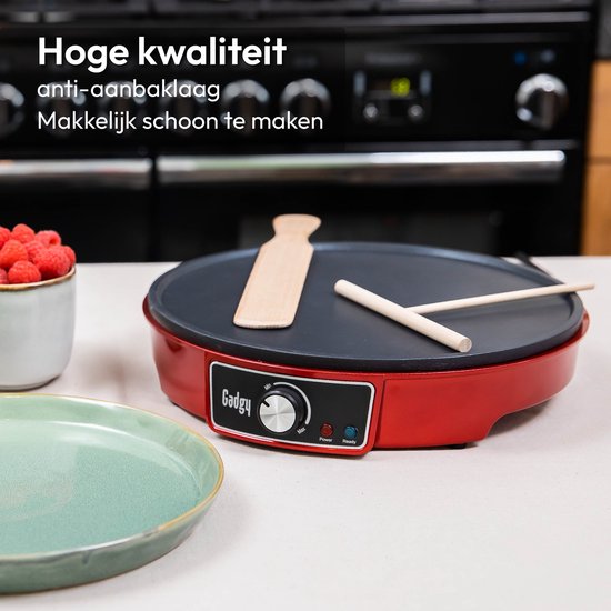 Bestron Crepe Maker voor crêpes met 30cm, pannenkoekenmaker incl. deegverdeler & crêpeskeerder, met antiaanbaklaag & indicatielampje, 1000 Watt, Kleur: geel