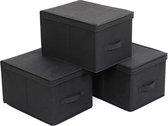 Opbergbox - Opbergdoos - Opbergdoos met deksel - Set van 3 stuks - 40 x 30 x 25 cm - Stof - Zwart