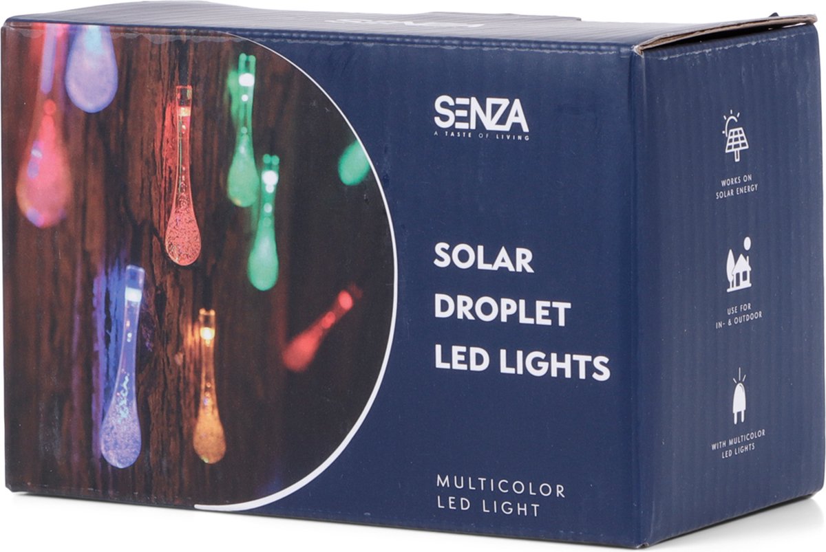 SENZA Solar LED slinger - Regendruppels - Werkt op zonne-energie - 20 Lampjes - RGB verlichting - 