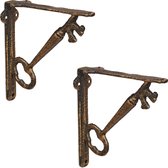 Relaxdays plankdrager sleutel - set van 2 - schapdrager - wandsteun - gietijzer - antiek - bronzen