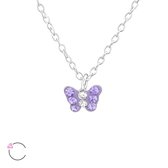 Joy|S - Zilveren vlinder hanger 6 x 5 mm - Swarovski paars / lila kristal - met ketting 39 cm - voor kinderen