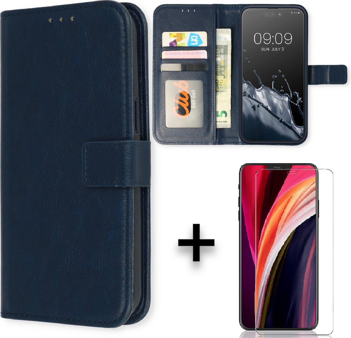 Casemania Hoesje Geschikt voor Apple iPhone 14 Pro Max Blauw & Glazen Screenprotector - Portemonnee Book Case - Kaarthouder & Magneetlipje