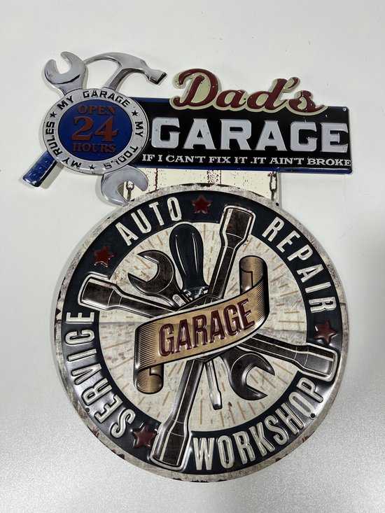 Metalen wandbord “Dad’s Garage, Auto/Repair/Workshop/Service”