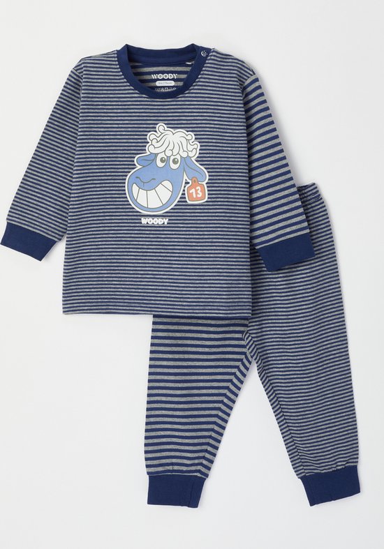 Woody - Pyjama Bébé Garçons Mouton - Bleu Foncé - Fines Rayures Grijs - 9  mois (+... | bol.com