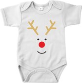 Kerst Baby - Rudolf het rendier - Rompertje - Romper Wit - Maat 56 - Kerstpakje Baby - Kerst Baby Kleertjes - Kerst Romper Baby