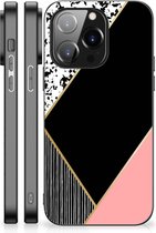 TPU Silicone Hoesje iPhone 14 Pro Telefoonhoesje met Zwarte rand Black Pink Shapes