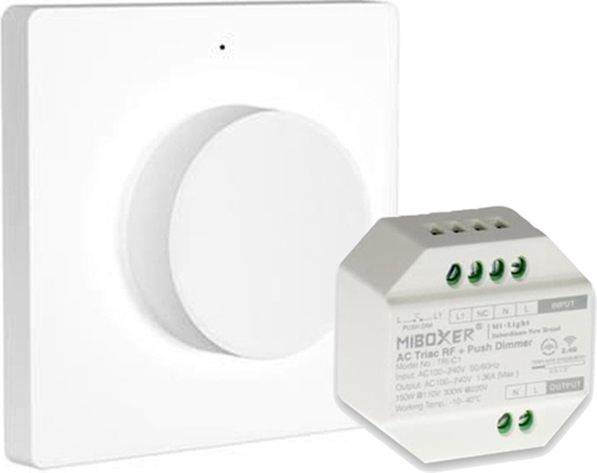 Mi Boxer® Draadloze Led Dimmer afstandsbediening Opbouw + AC Triac RF+Push Dimmer - Set - Wit