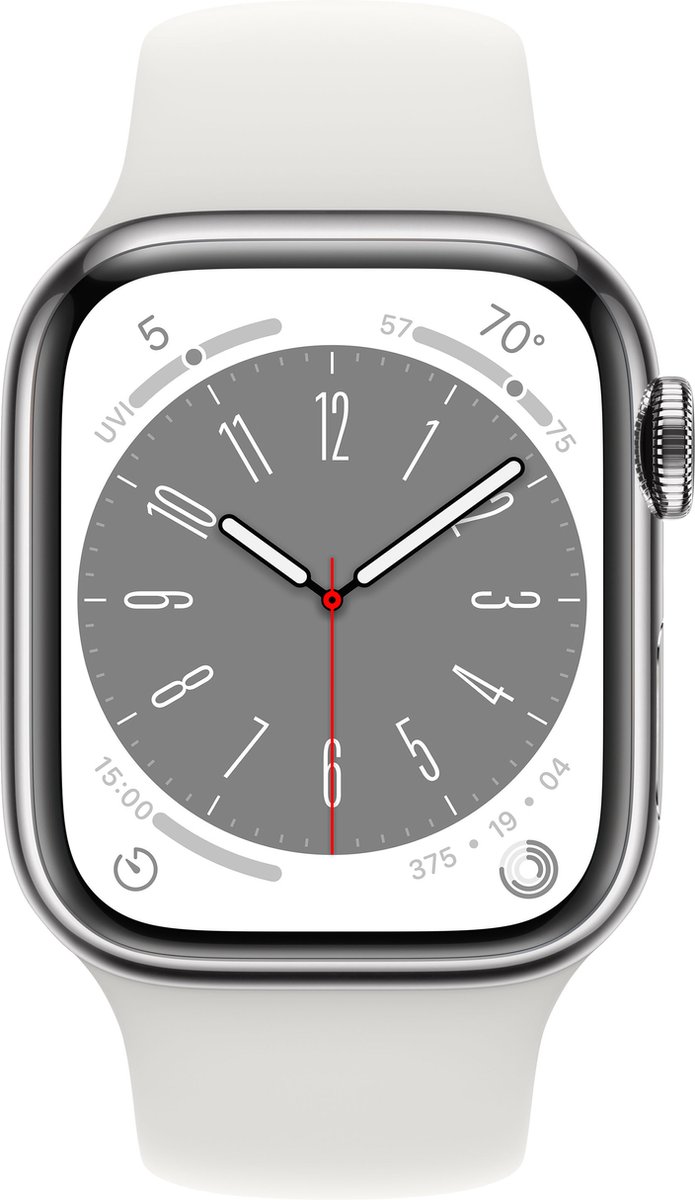 Apple Watch Series 8 4G 41mm Zilver Rvs Witte Sportband