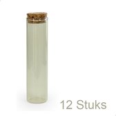 Vanhalst - 12 Stuks - Kwalitatieve glazen tube/proefbuis met dop in kurk - EUCALYPTUS/COTTON - Diameter 3cm & 12cm hoog - Ideaal voor doopsuiker