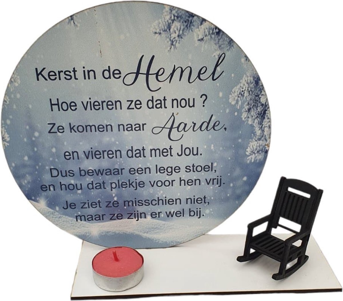 Gedenk Troost bord op stander incl stoeltje Kerst vieren in de