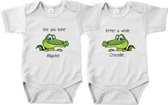 Tweeling Cadeau - See you later Alligator.. After a while crocodile - Romper Wit - Maat 56 - Tweeling Romper - Tweeling Cadeautje Baby