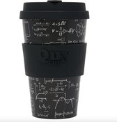 Quy Cup 400ml Ecologische Reis Beker - "Einstein" - BPA Vrij - Gemaakt van Gerecyclede Pet Flessen met Zwarte Siliconen deksel