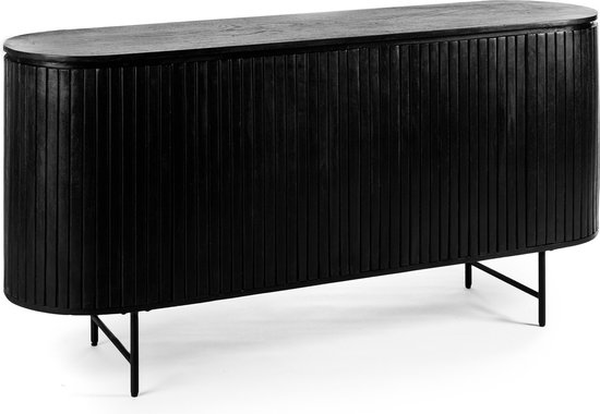 Steampunk - meuble TV - 165cm - acacia - noir - 4 portes - 4 étagères - acier - noir