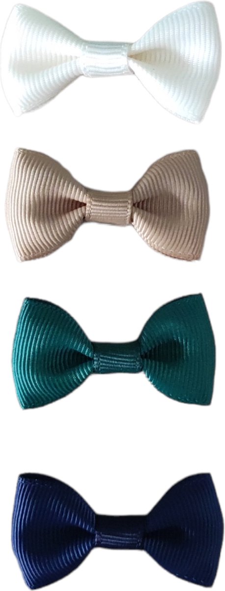 Haarspeldjes voor Baby en Meisjes - Baby Strikjes - Set van 4 - Crème, Beige, Groen & Donkerblauw