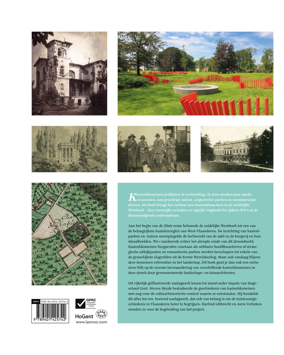 Boekcover met tekst "Kasteeldomeinen prikkelen de verbeelding" en afbeeldingen van kastelen, landschappen en personen.