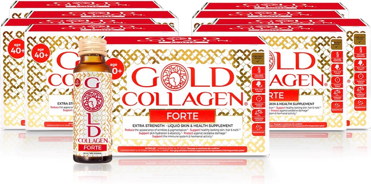 Gold Collagen Forte 40+ : 3 maanden kuur (9 dozen x 10 flesjes x 50ml) - De best verkopende, klinisch bewezen formule voor vrouwen van 40+, met krachtige antioxidanten, om je natuurlijke collageenvorming te helpen ondersteunen