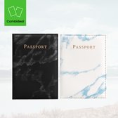 Paspoort hoesje – Kunstleer – 2 stuks – Paspoort hoes – Paspoort houder – Paspoort cover – Incl. pashouder – Marmer – Zwart/Blauw